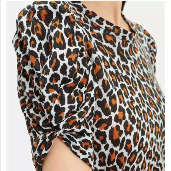 A.L.C. Kati Leopard Tee Size XS Animal Print Short Ruched  Sleeve Top Cotton - Picture 2 of 4